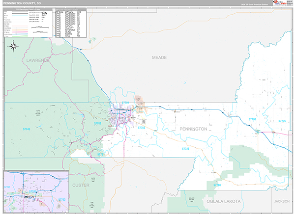 Pennington County, SD Carrier Route Wall Map