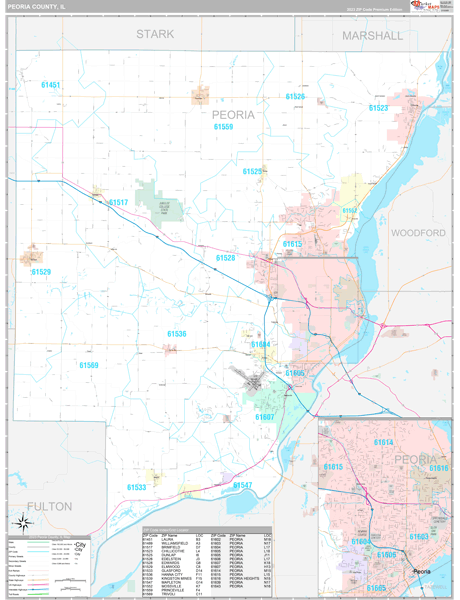Peoria County, IL Wall Map