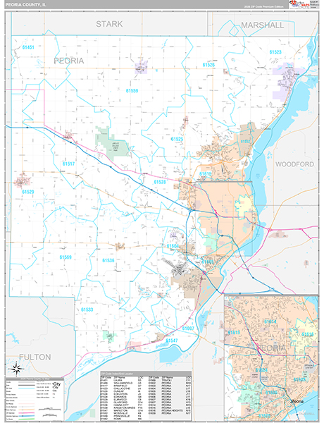 Peoria County, IL Wall Map