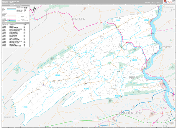 Perry County, PA Wall Map Premium Style