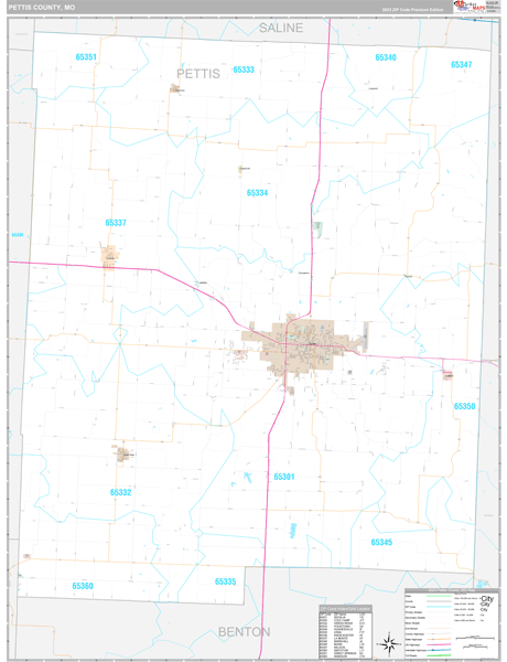 Pettis County, MO Wall Map Premium Style
