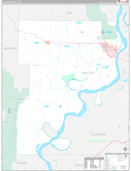 Phillips County, AR Wall Map Premium Style