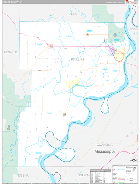 Phillips County, AR Zip Code Map