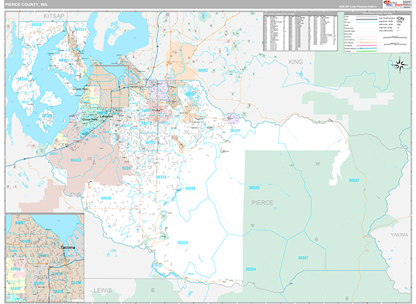 Pierce County Wall Map Premium Style