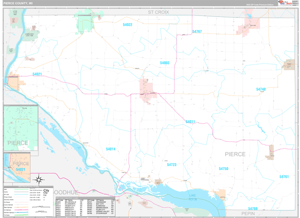 Pierce County, WI Carrier Route Wall Map