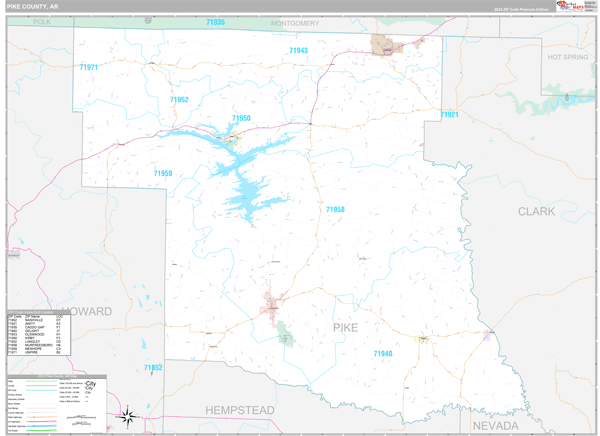 Pike County, AR Zip Code Map