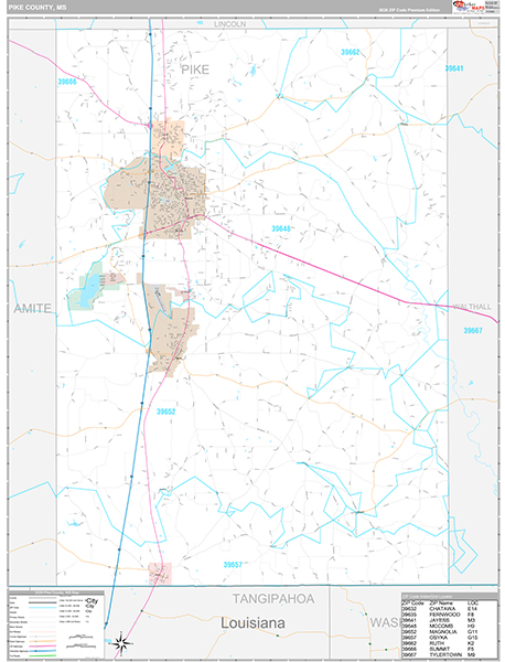 Pike County, MS Zip Code Map