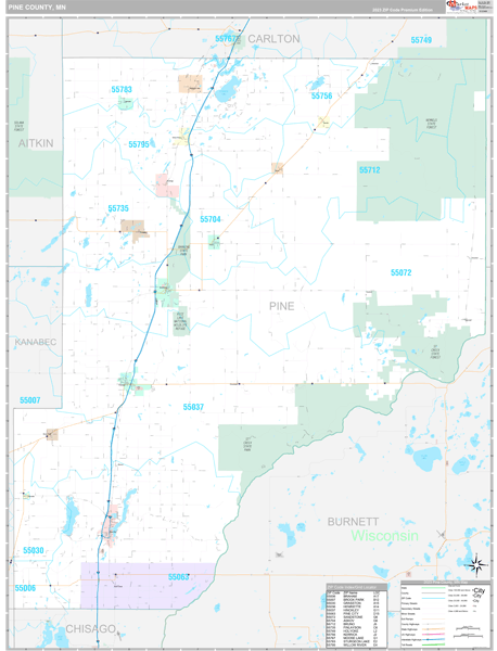 Pine County, MN Zip Code Map