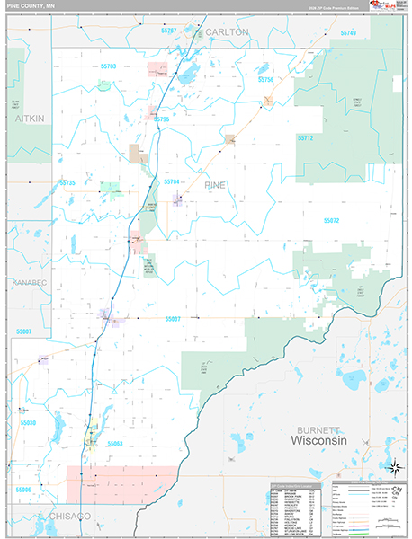Pine County, MN Wall Map
