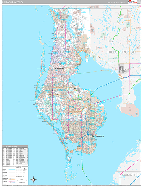 Pinellas County Wall Map Premium Style
