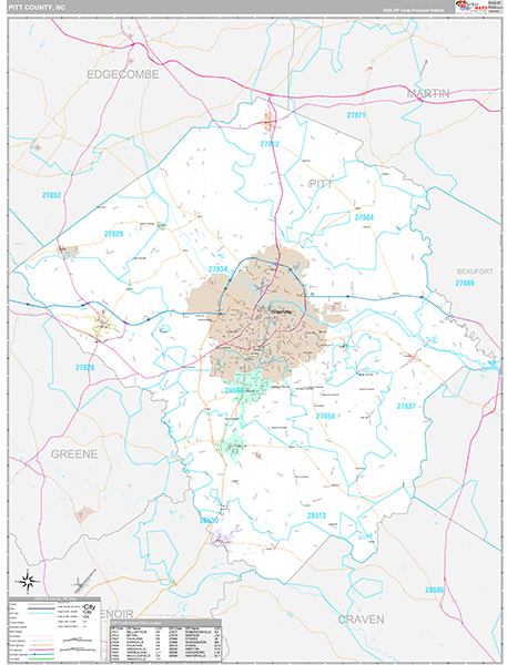 Pitt County, NC Wall Map