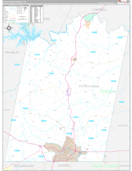 Pittsylvania County, VA Carrier Route Wall Map
