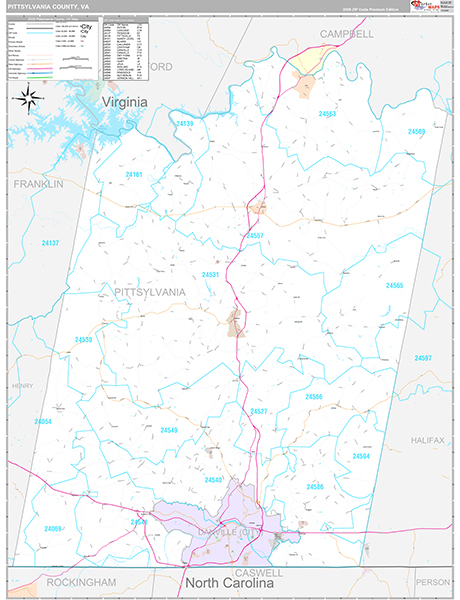Pittsylvania County, VA Wall Map
