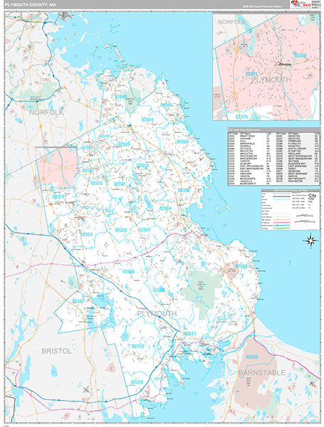 Plymouth County, MA Wall Map Premium Style