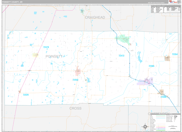 Poinsett County Wall Map Premium Style