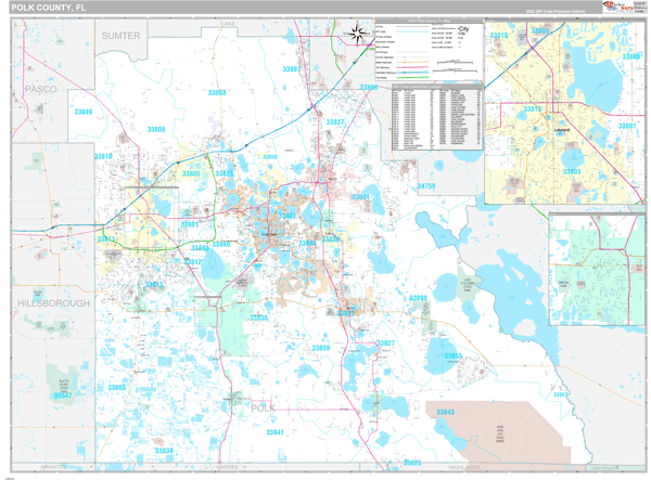 Polk County Zip Code Map Polk County, FL Wall Map Premium Style by MarketMAPS