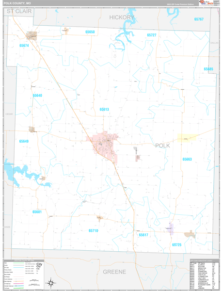 Polk County, MO Wall Map Premium Style