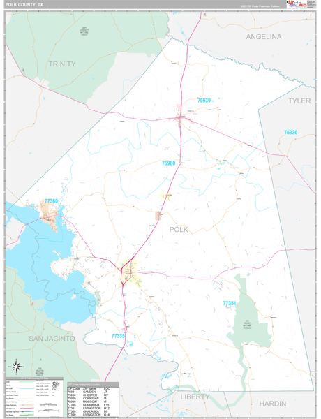 Polk County, TX Wall Map