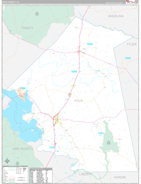 Polk County, TX Carrier Route Wall Map