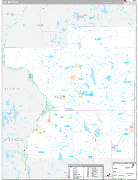 Polk County, WI Zip Code Map