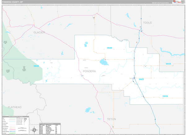 Pondera County, MT Zip Code Map