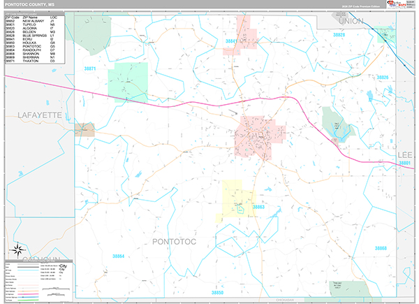 Pontotoc County, MS Zip Code Map