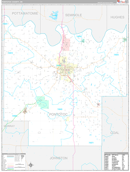 Pontotoc County, OK Wall Map