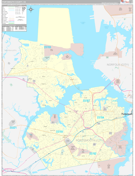 Portsmouth County, VA Wall Map