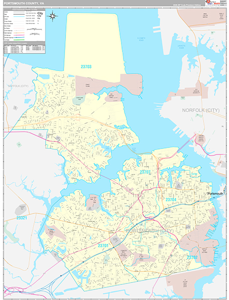 Portsmouth County, VA Wall Map