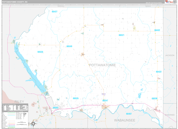 Pottawatomie County, KS Wall Map Premium Style