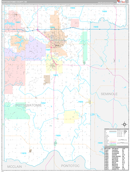 Pottawatomie County, OK Wall Map