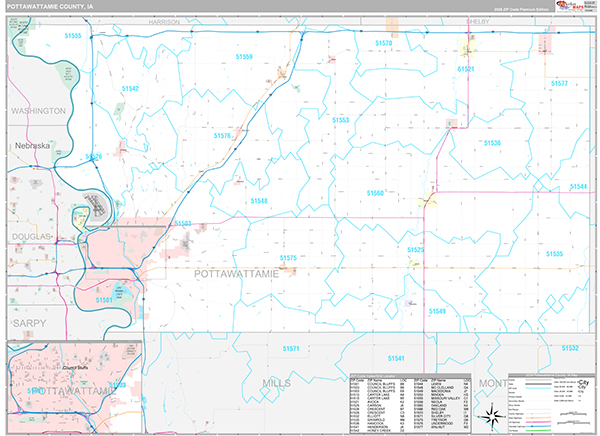 Pottawattamie County, IA Wall Map
