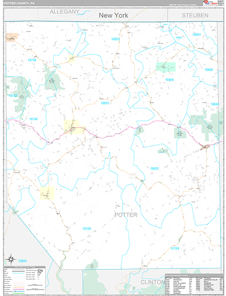 Potter County, PA Wall Map Premium Style