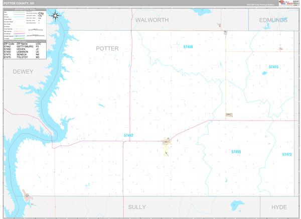 Potter County, SD Wall Map Premium Style