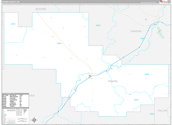 Prairie County, MT Wall Map