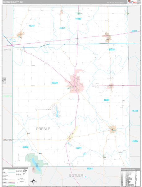Preble County, OH Wall Map