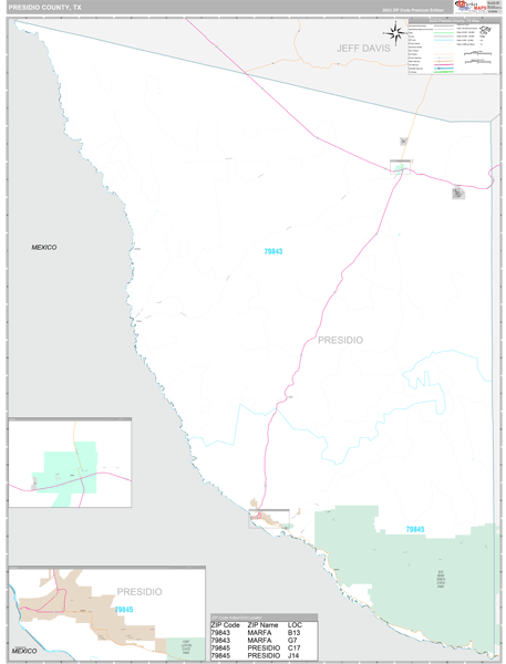 Presidio County, TX Carrier Route Wall Map