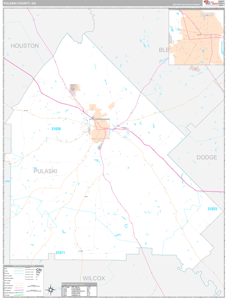 Pulaski County, GA Carrier Route Wall Map