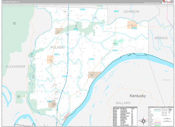 Pulaski County, IL Zip Code Map