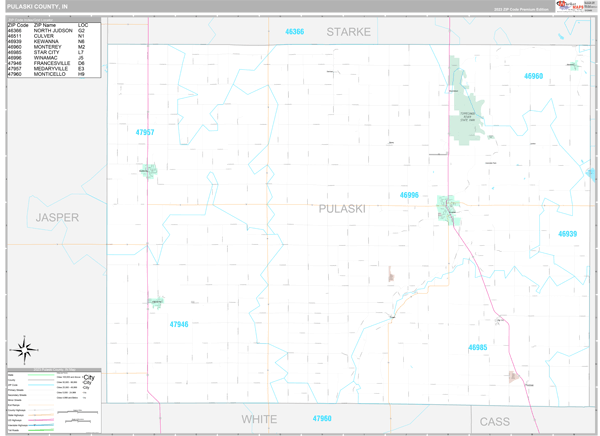 Pulaski County, IN Carrier Route Wall Map