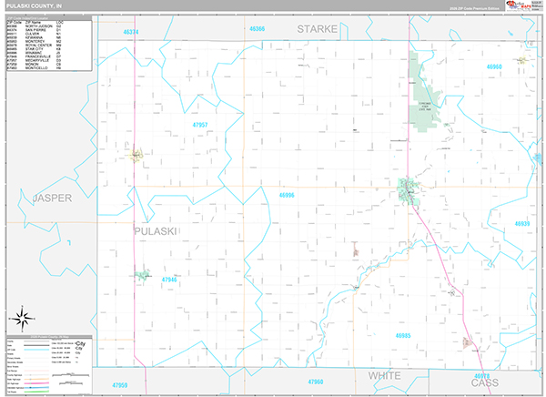Pulaski County, IN Zip Code Map