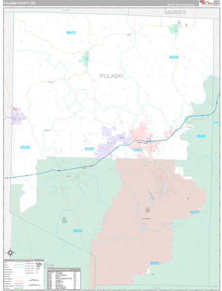 Pulaski County, MO Wall Map Premium Style