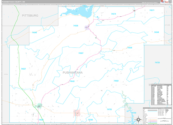 Pushmataha County, OK Wall Map