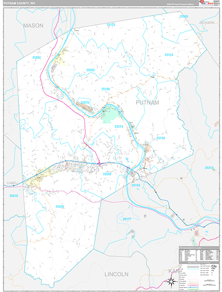 Putnam County, WV Zip Code Map