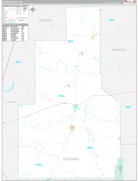 Quitman County Wall Map Premium Style