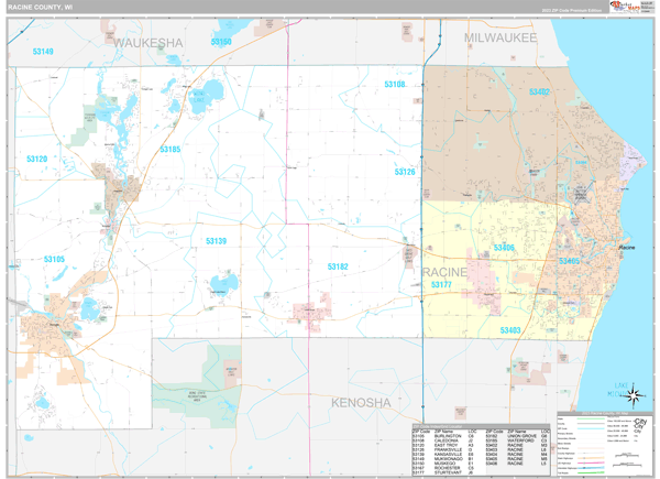 Racine County, WI Carrier Route Wall Map