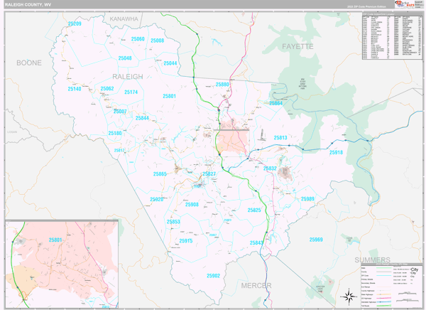 Raleigh County Digital Map Premium Style