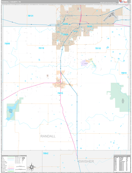 Randall County, TX Wall Map Premium Style