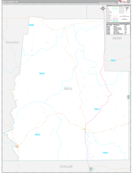 Real County, TX Carrier Route Wall Map