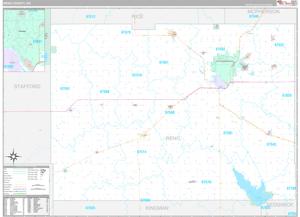 Reno County, KS Carrier Route Wall Map